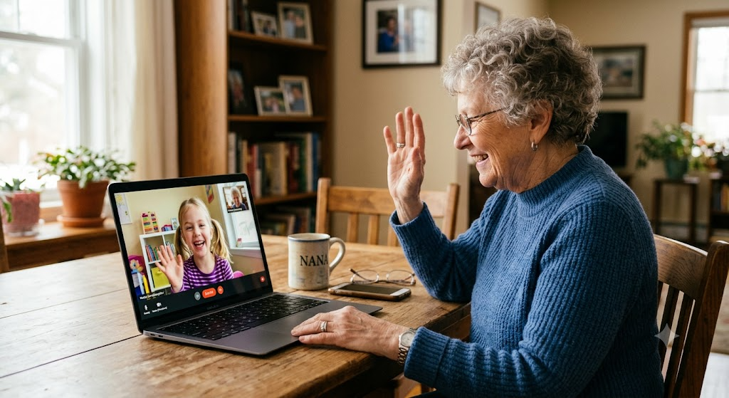 Grandmother video calling her granddaughter
